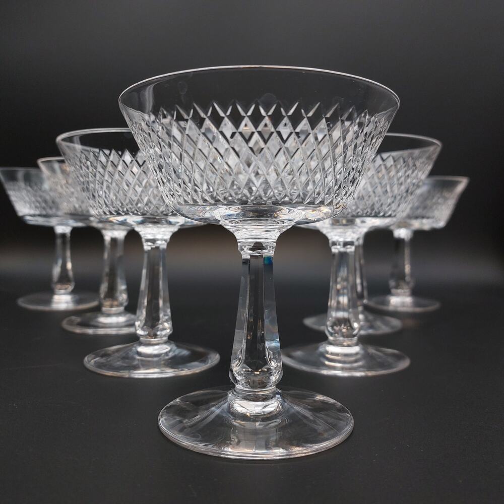 7 Vtg Fine Arts Crystal Royal Diamond Champagne Coupes Sherbet Glasses Holland